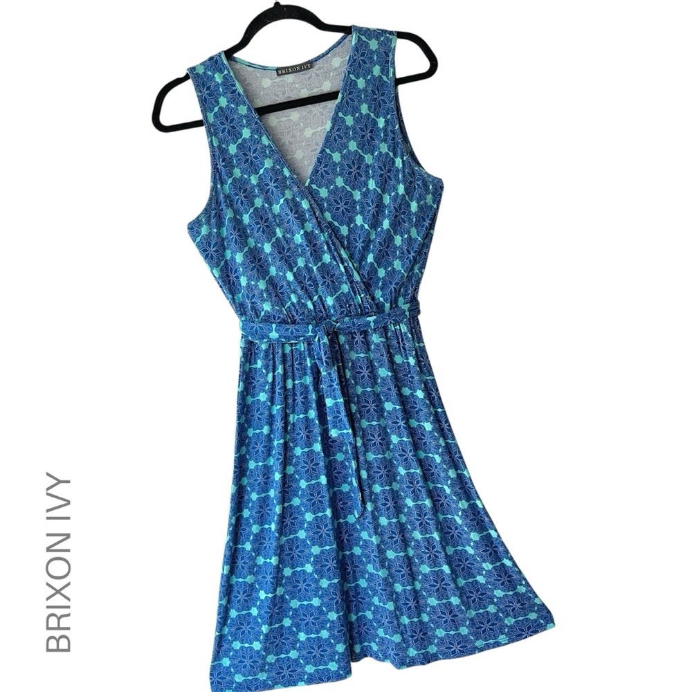 BRIXON IVY NWOT KESSIE KNIT FAUX WRAP DRESS SLEEVELESS MEDALLION PRINT | SMALL